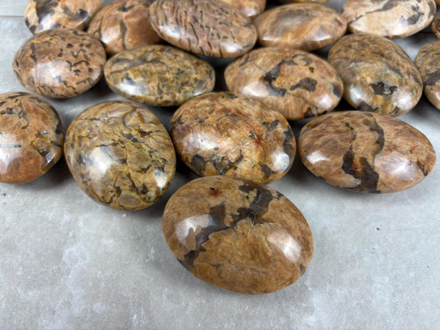 Rajasthan Orange Moonstone with Smoky Quartz Palm Stone Polished Worry Stone Home Decor Anxiety Pocket Gift Worry Pocket Stress Birthday