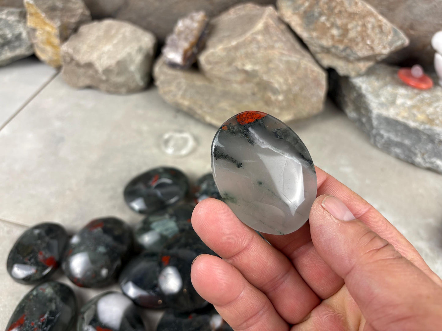 Gujarat Peshwa Heliotrope India Blood Stone Palm Stone Polished Worry Stone Home Decor Anxiety Pocket Gift Worry Pocket Stress Birthday