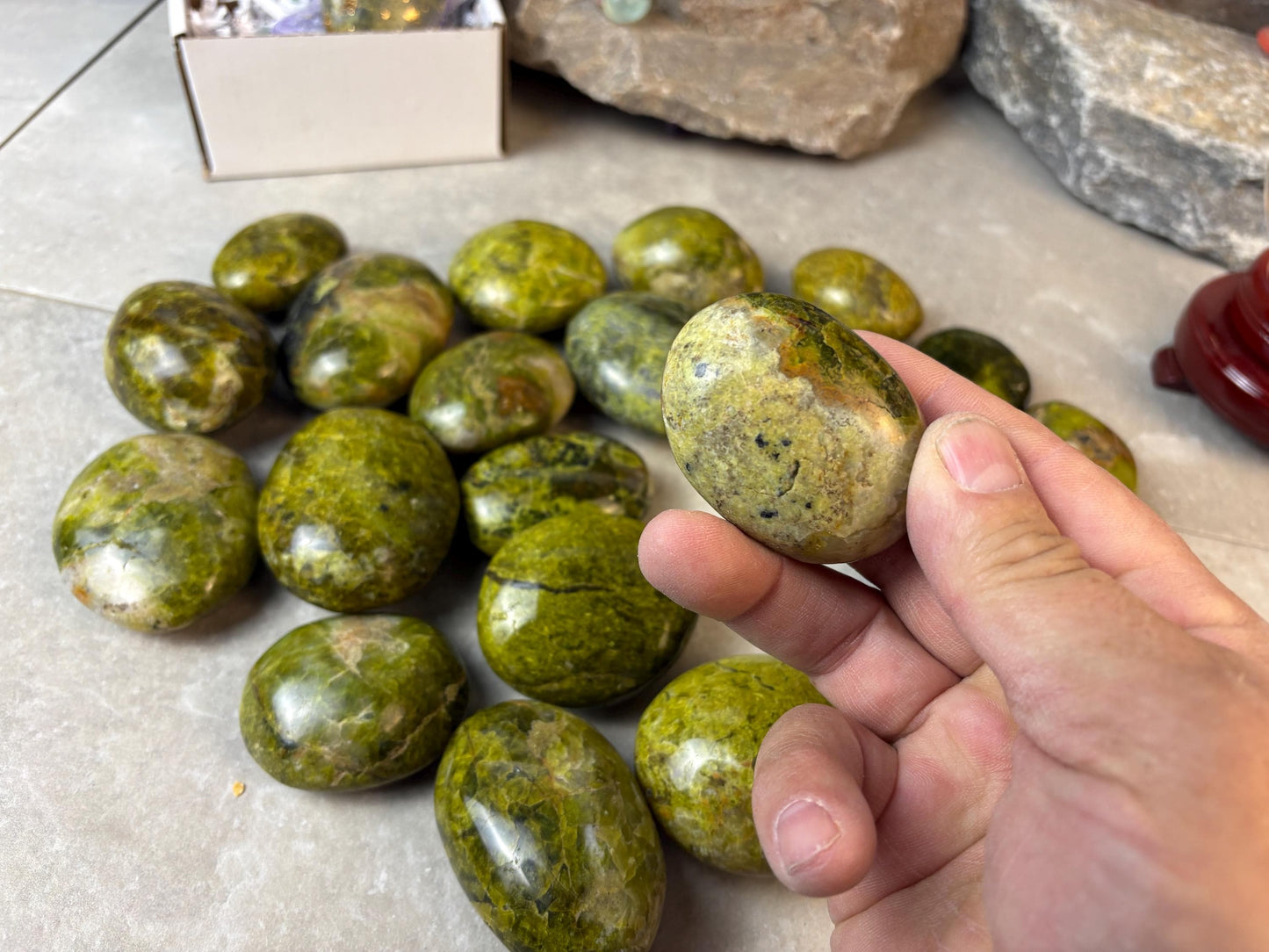 Green Opal Palm Stone Smooth Polished Carved Crystal for Distraction Worry Stress Home Decor Gift Christmas Meditation Pocket Relief