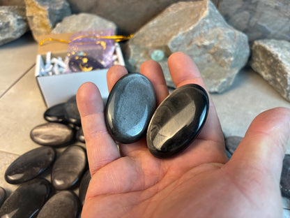 High Shimmer Nevada Silver Obsidian Palm Stone Worry Stone Home Decor Stress Pocket Anxiety Birthday Gift Christmas Meditation Crystal Charm