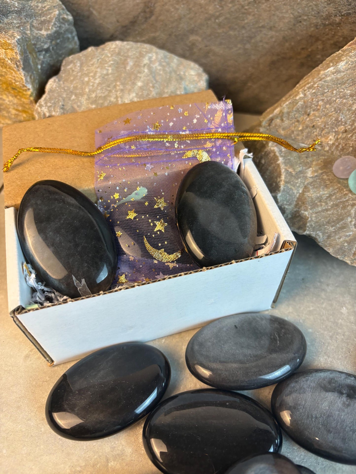 High Shimmer Nevada Silver Obsidian Palm Stone Worry Stone Home Decor Stress Pocket Anxiety Birthday Gift Christmas Meditation Crystal Charm