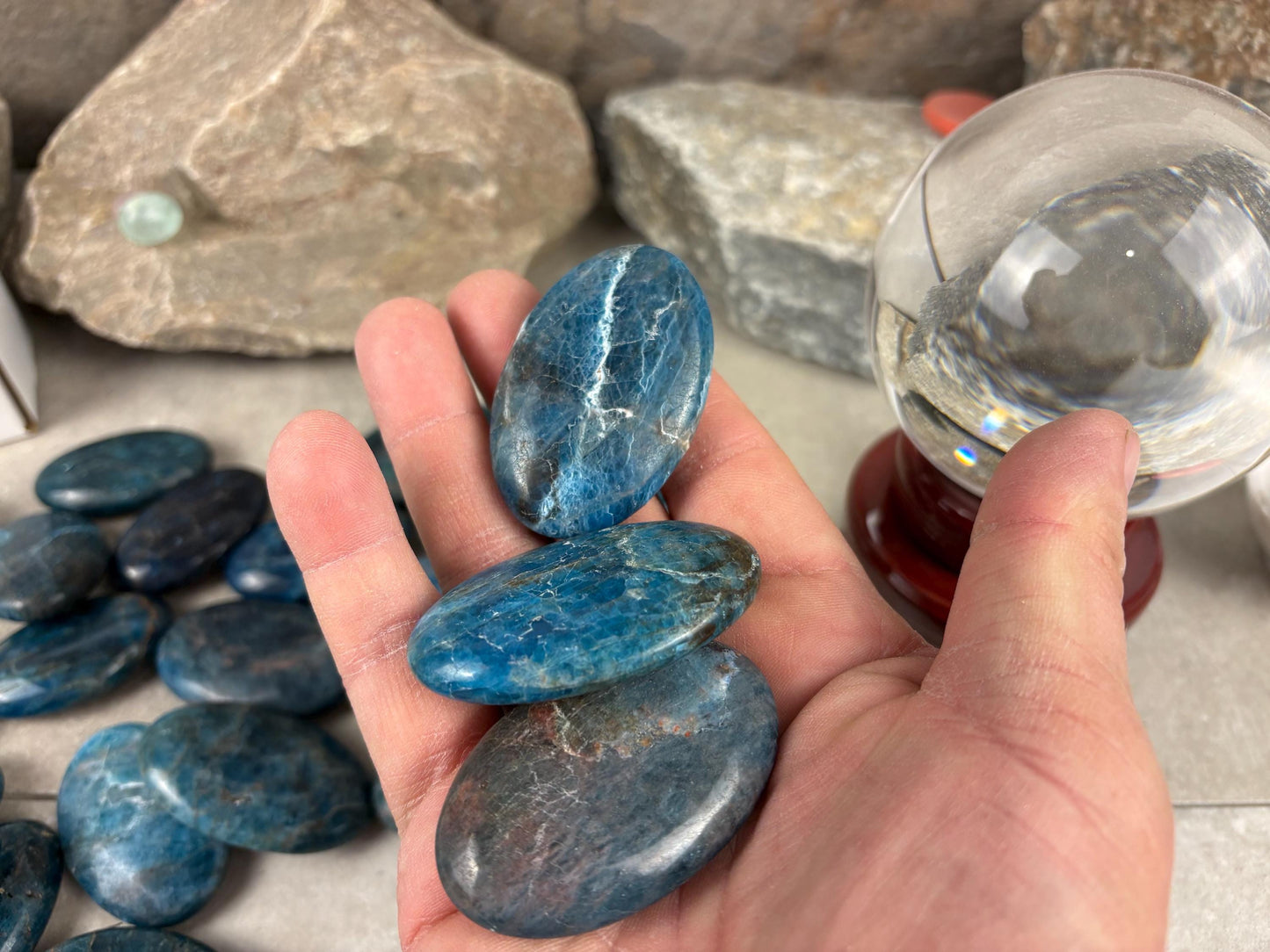 Polished Blue Apatite Flat Palm Stones Madagascan Worry Stone Home Decor Worry Pocket Stress Anxiety Palm Stone