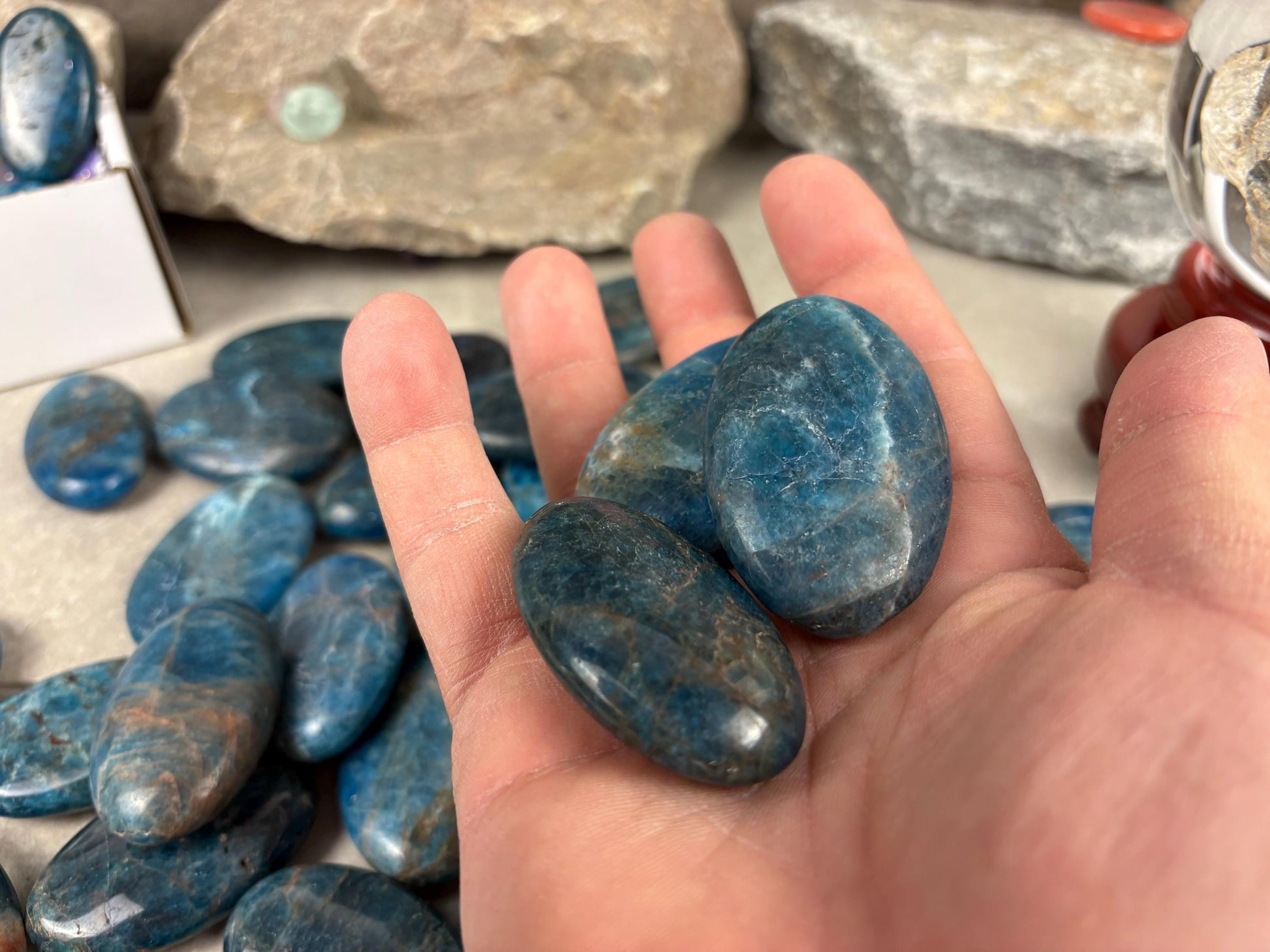 Polished Blue Apatite Flat Palm Stones Madagascan Worry Stone Home Decor Worry Pocket Stress Anxiety Palm Stone