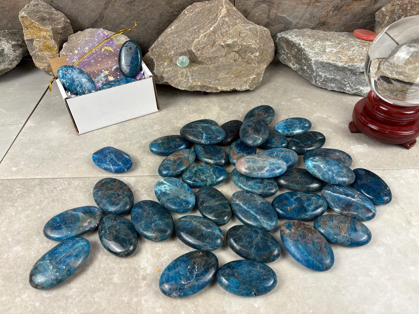 Polished Blue Apatite Flat Palm Stones Madagascan Worry Stone Home Decor Worry Pocket Stress Anxiety Palm Stone