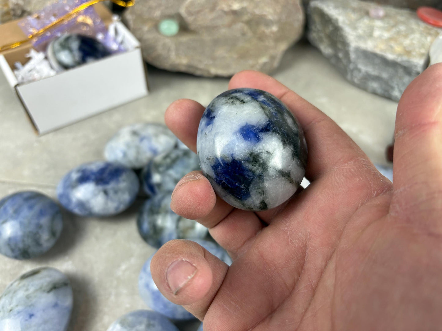 Unusual Canada Ontario Sodalite and Quartz Blend Polished Worry Stone Home Decor Worry Pocket Stress Anxiety Palm Birthday Christmas Gift