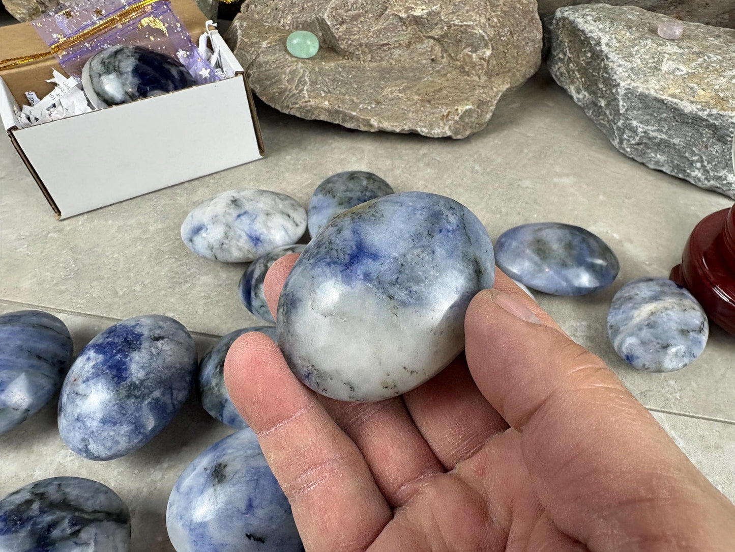 Unusual Canada Ontario Sodalite and Quartz Blend Polished Worry Stone Home Decor Worry Pocket Stress Anxiety Palm Birthday Christmas Gift