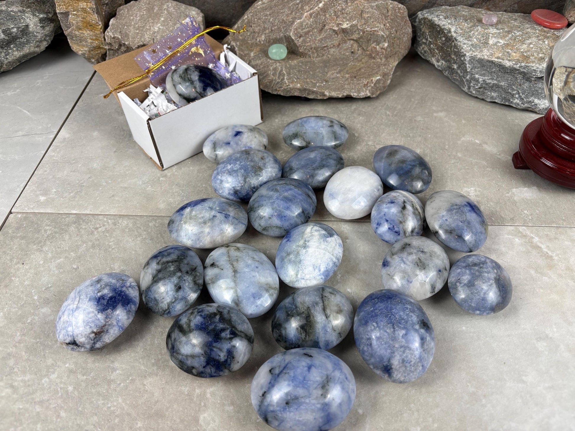 Unusual Canada Ontario Sodalite and Quartz Blend Polished Worry Stone Home Decor Worry Pocket Stress Anxiety Palm Birthday Christmas Gift