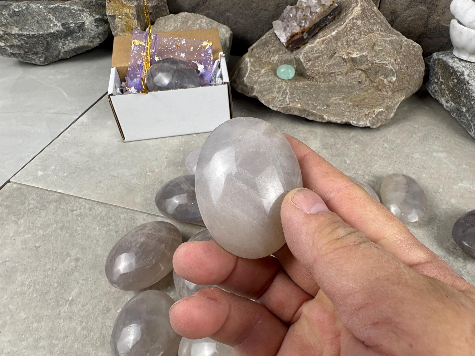 Arizona Large Blue Quartz Palms Worry Stone Home Decor Worry Pocket Stress Anxiety Palm Gift Birthday Crystal Meditation Christmas Birthday