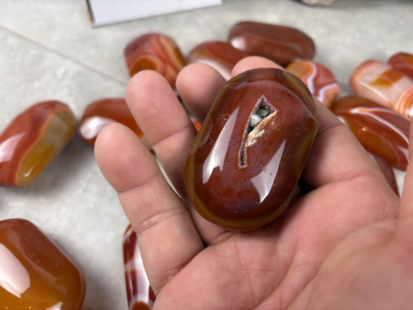 Brazilian Red Sardonyx Natural Crystal Palm Stone Worry Anxiety Distraction Pocket Stone Home Decor Worry Pocket Stress Anxiety Palm Stone