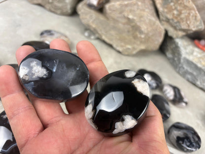 Black Flower Agate Palm Stone: Anxiety Relief Meditation Gift Home Decor Worry Pocket Stress Anxiety Meditation Worry Anxiety Distraction