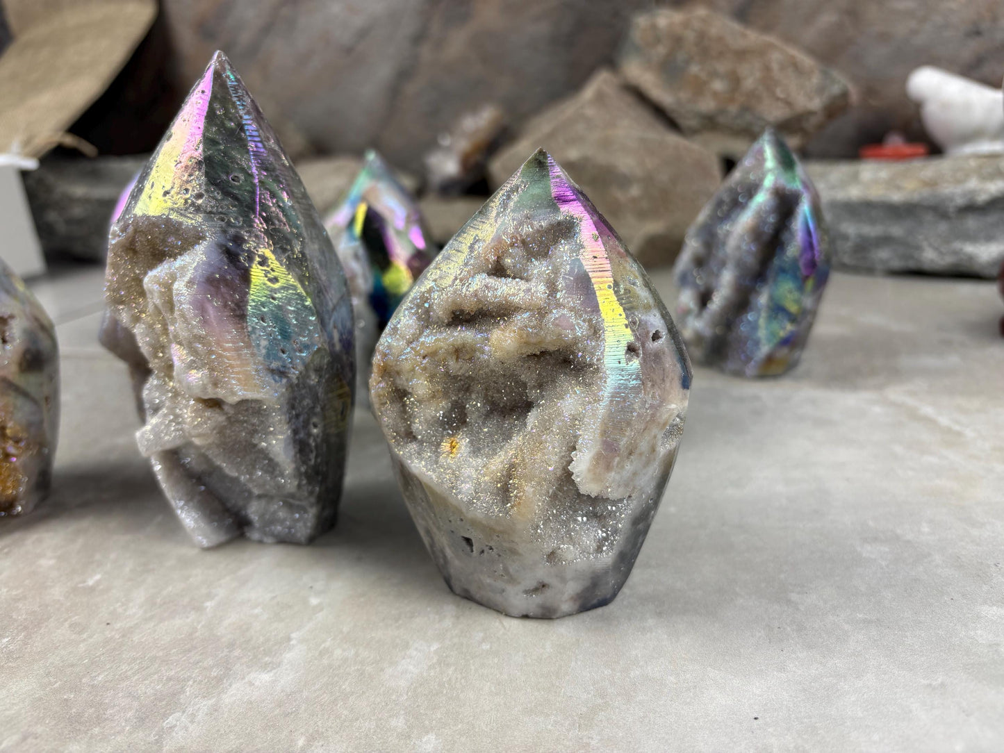 Angel Aura Druzy Quartz Carved Crystal Statue Paperweight Birthday Gift Meditation Home Desk Decor