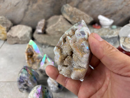 Angel Aura Druzy Quartz Carved Crystal Statue Paperweight Birthday Gift Meditation Home Desk Decor