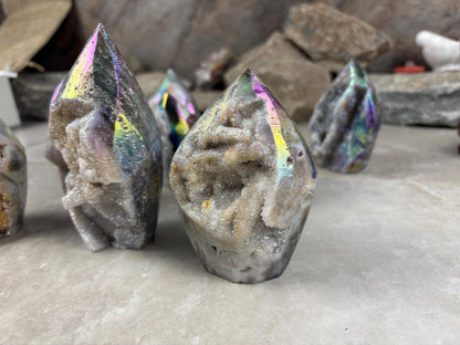 Angel Aura Druzy Quartz Carved Crystal Statue Paperweight Birthday Gift Meditation Home Desk Decor