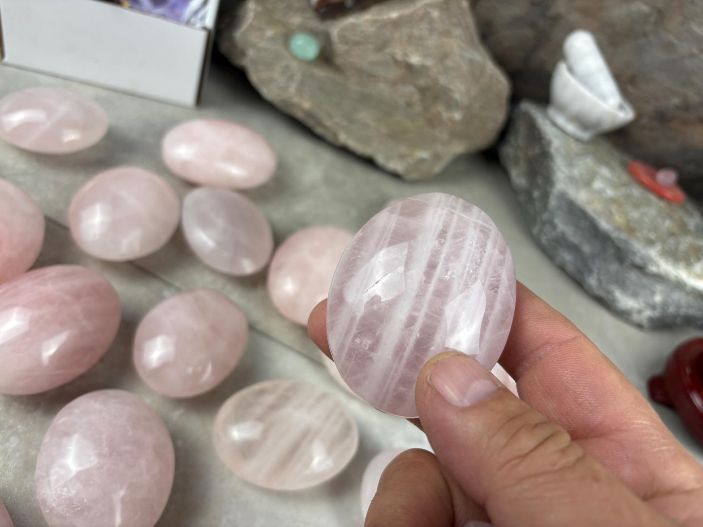 Small Batch Odisha India Rose Quartz Palm Stones Polished Natural Crystal Polished Worry Home Decor Anxiety Pocket Distraction Birthday Gift