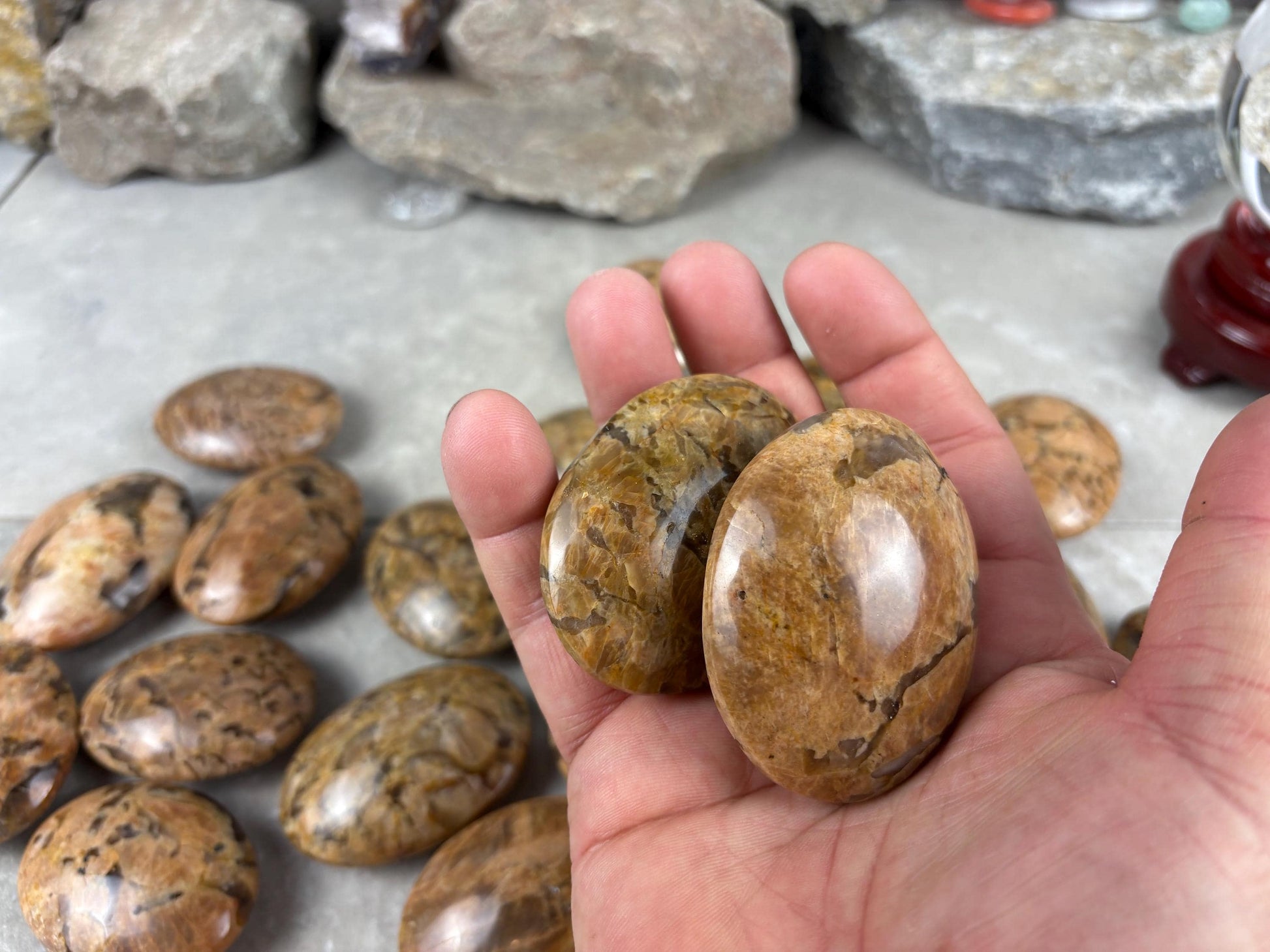 Rajasthan Orange Moonstone with Smoky Quartz Palm Stone Polished Worry Stone Home Decor Anxiety Pocket Gift Worry Pocket Stress Birthday