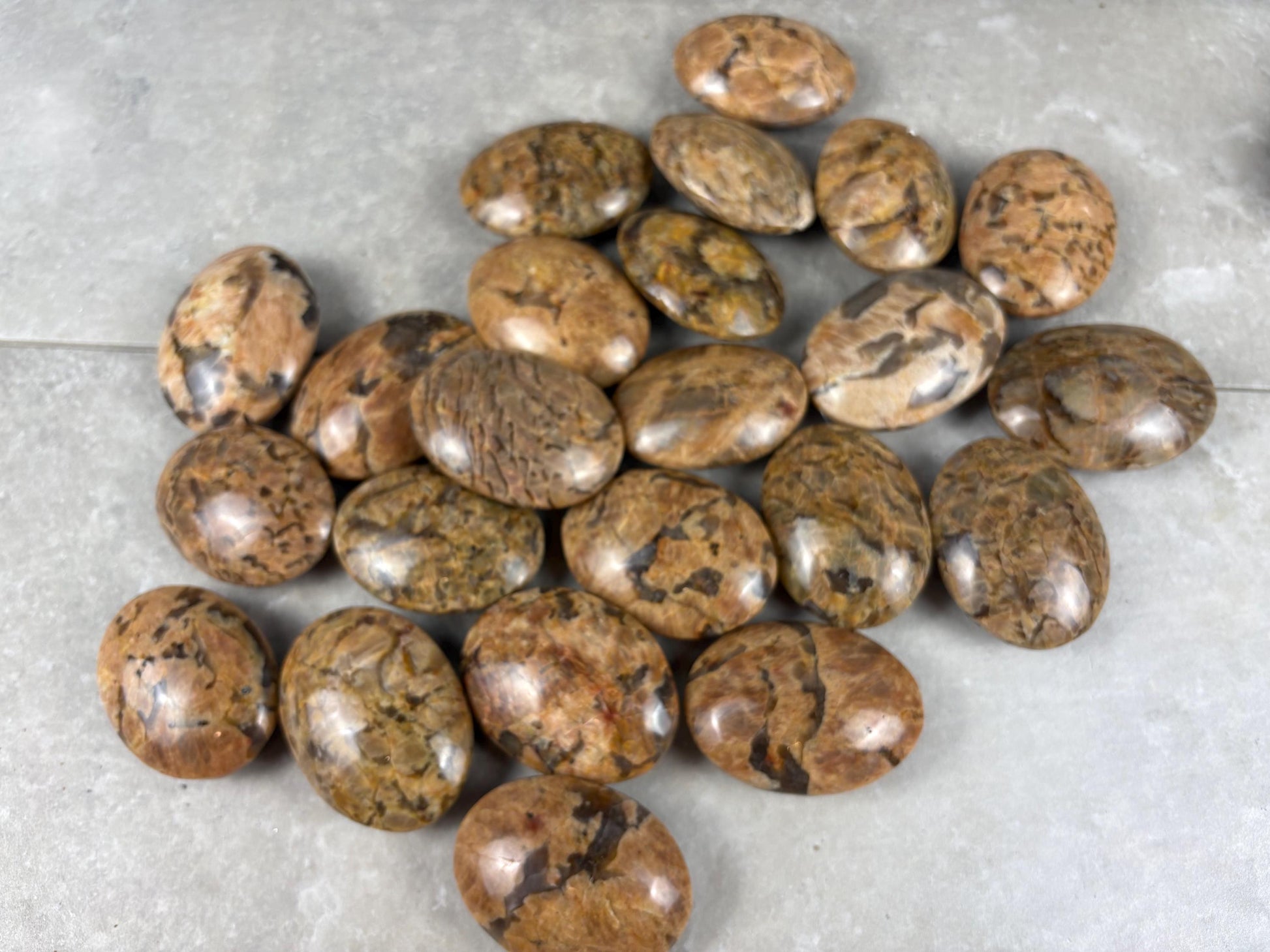 Rajasthan Orange Moonstone with Smoky Quartz Palm Stone Polished Worry Stone Home Decor Anxiety Pocket Gift Worry Pocket Stress Birthday