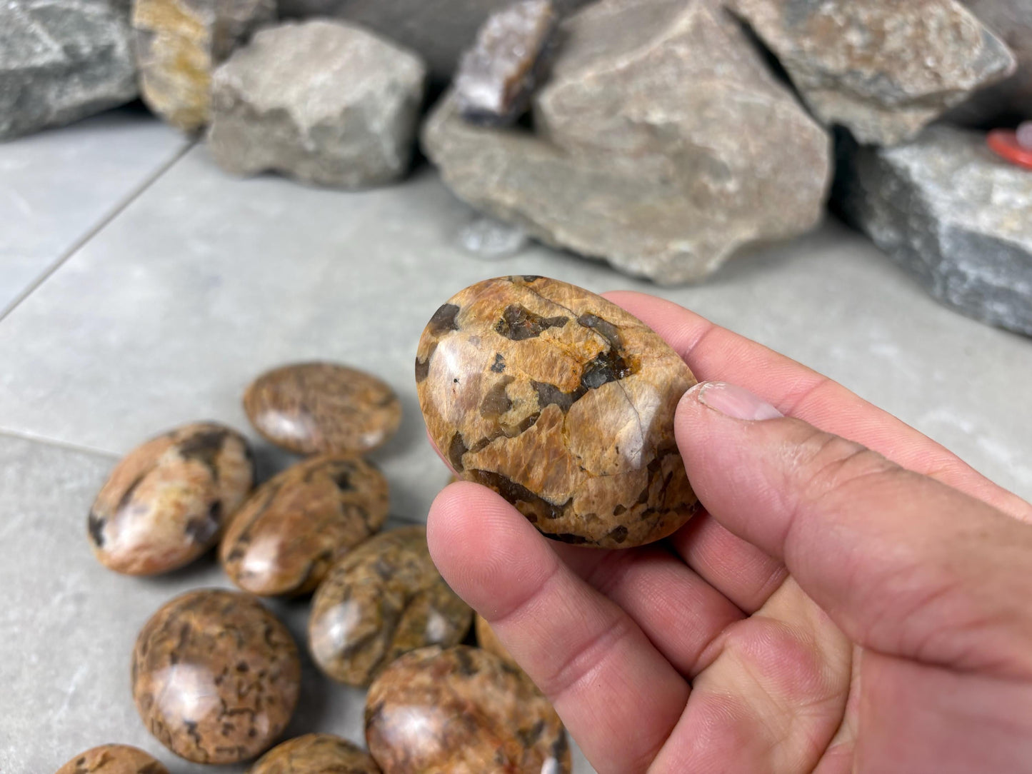 Rajasthan Orange Moonstone with Smoky Quartz Palm Stone Polished Worry Stone Home Decor Anxiety Pocket Gift Worry Pocket Stress Birthday
