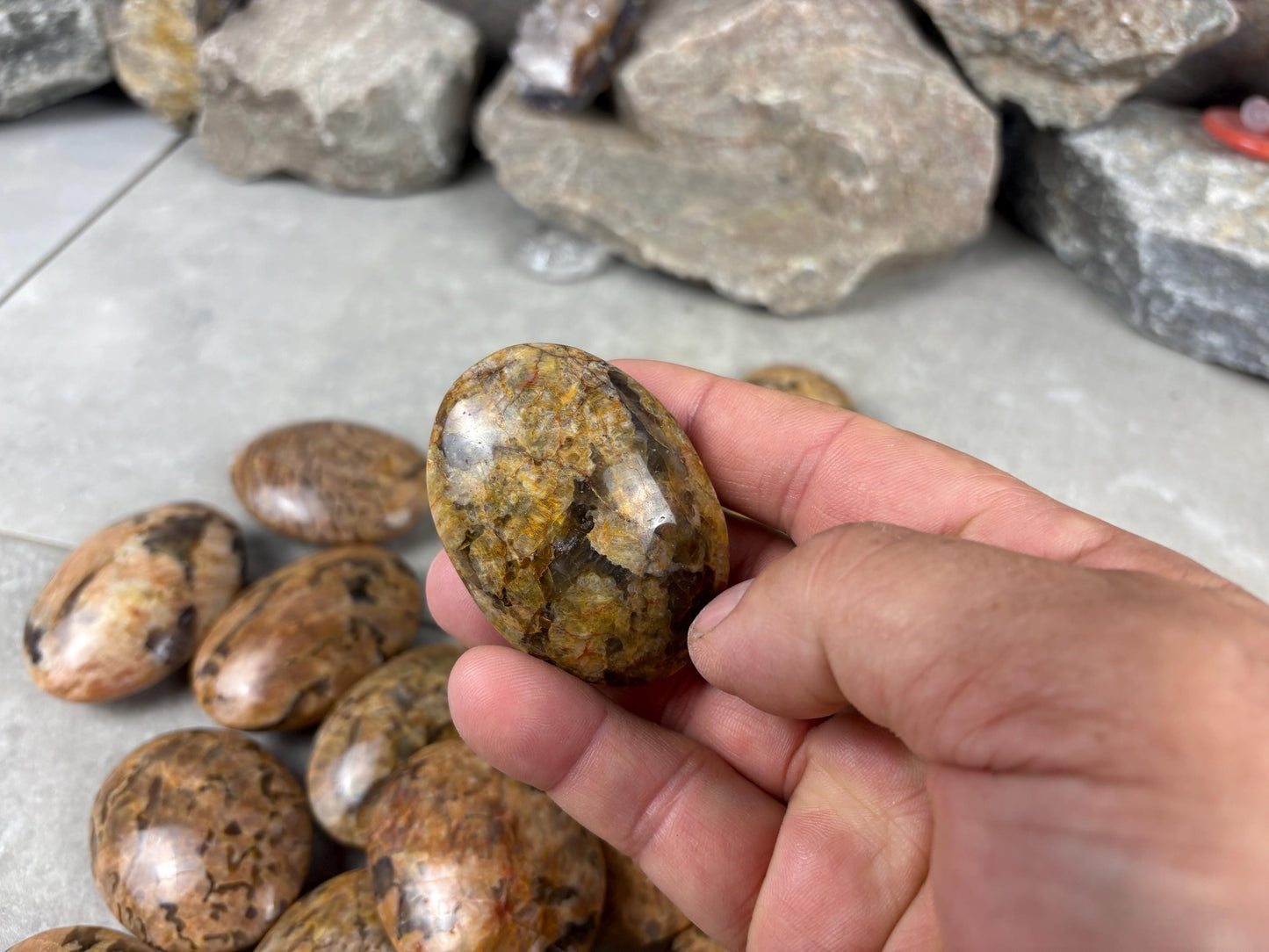 Rajasthan Orange Moonstone with Smoky Quartz Palm Stone Polished Worry Stone Home Decor Anxiety Pocket Gift Worry Pocket Stress Birthday
