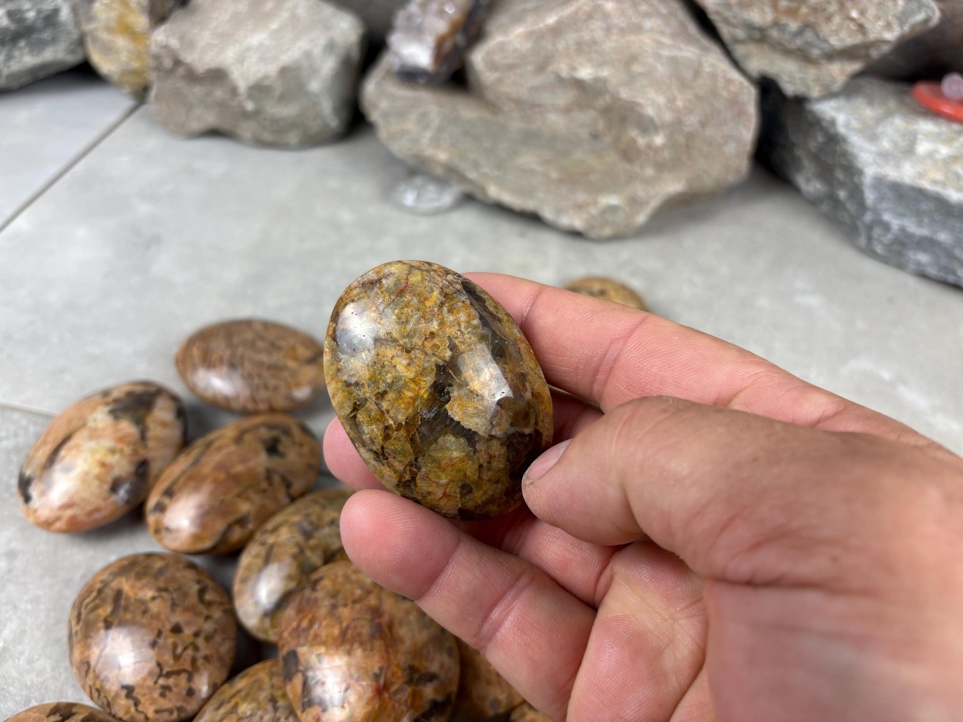 Rajasthan Orange Moonstone with Smoky Quartz Palm Stone Polished Worry Stone Home Decor Anxiety Pocket Gift Worry Pocket Stress Birthday