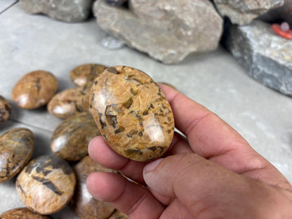 Rajasthan Orange Moonstone with Smoky Quartz Palm Stone Polished Worry Stone Home Decor Anxiety Pocket Gift Worry Pocket Stress Birthday