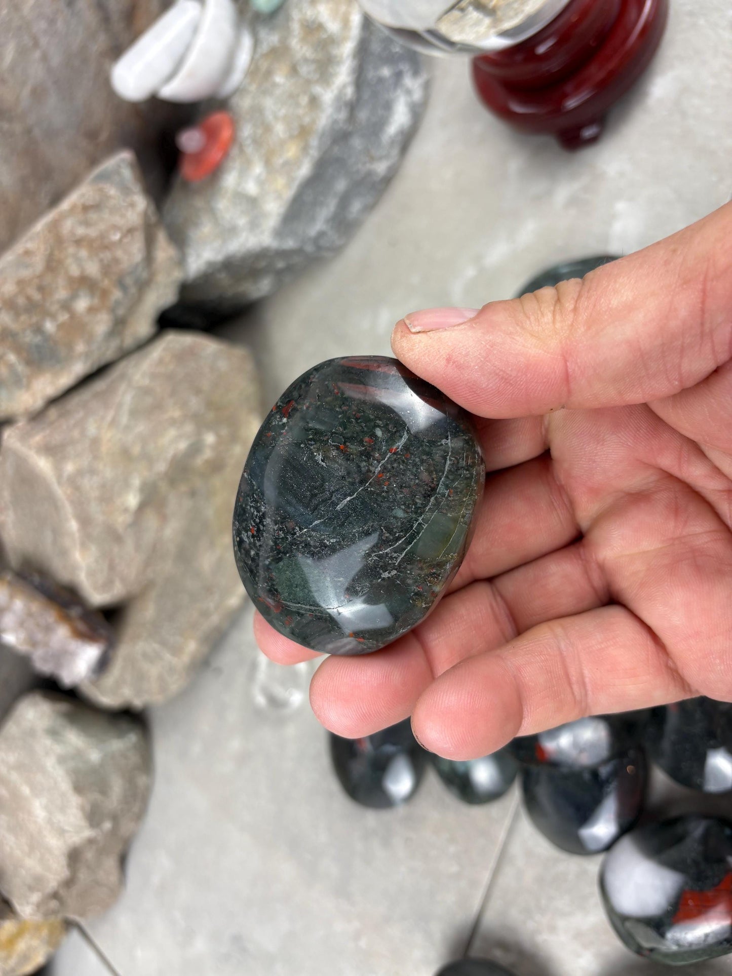 Gujarat Peshwa Heliotrope India Blood Stone Palm Stone Polished Worry Stone Home Decor Anxiety Pocket Gift Worry Pocket Stress Birthday