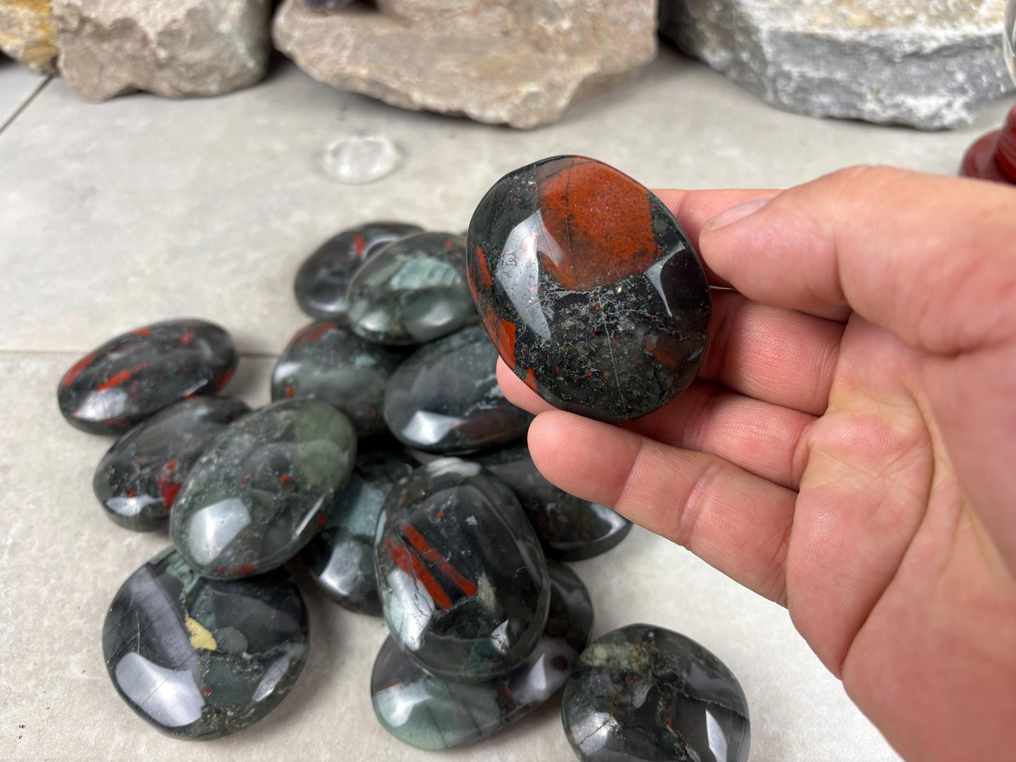 Gujarat Peshwa Heliotrope India Blood Stone Palm Stone Polished Worry Stone Home Decor Anxiety Pocket Gift Worry Pocket Stress Birthday
