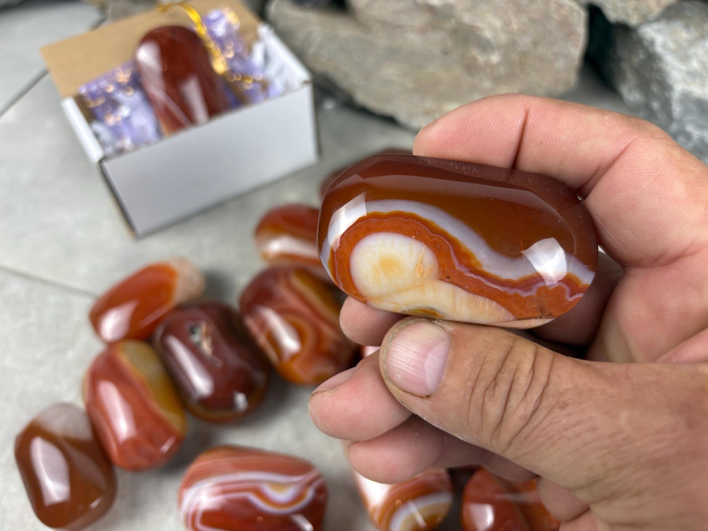 Brazilian Red Sardonyx Natural Crystal Palm Stone Worry Anxiety Distraction Pocket Stone Home Decor Worry Pocket Stress Anxiety Palm Stone