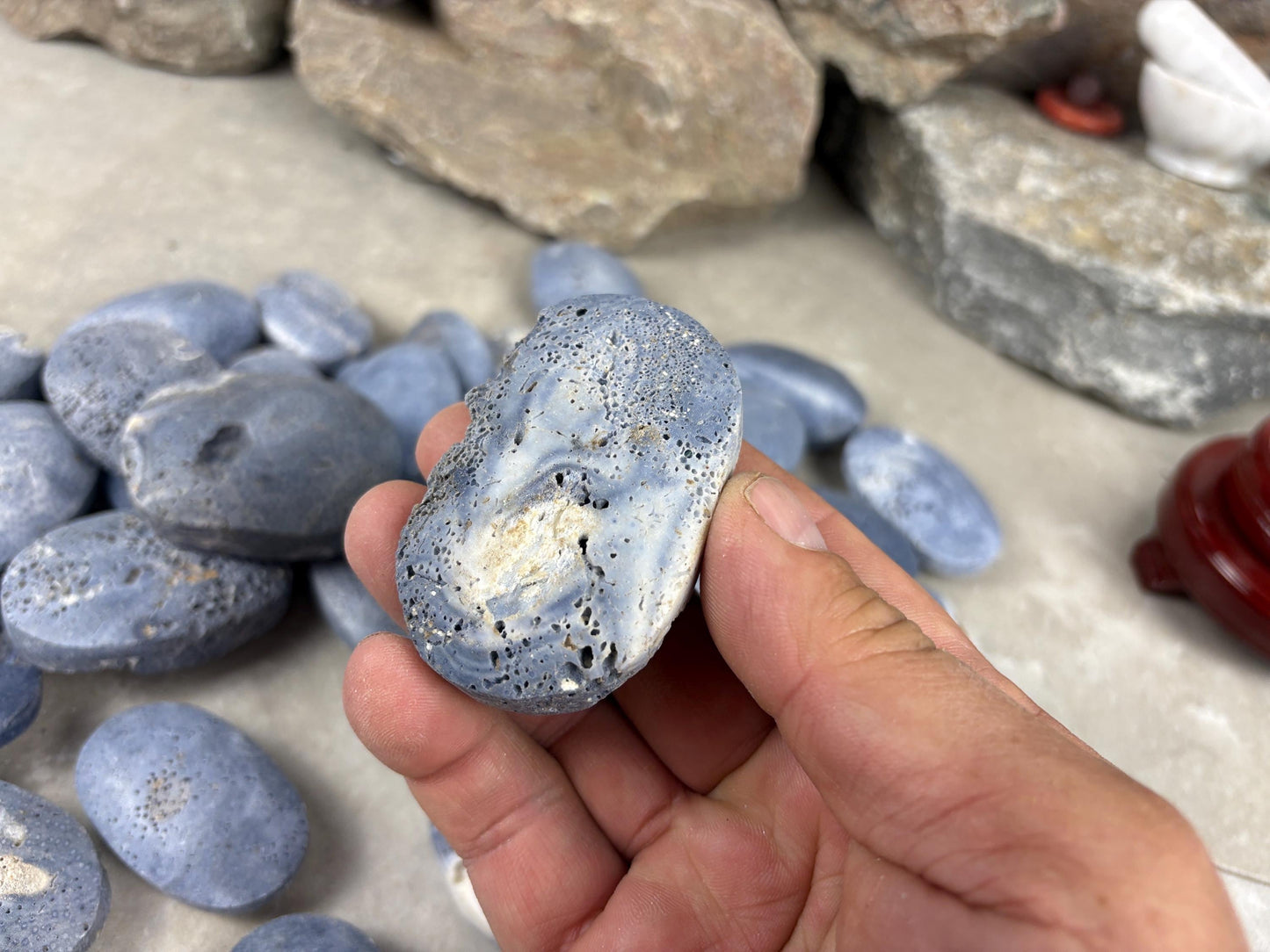 Japan Blue Coral Palm Stone Crystal Anxiety Relief Meditation Stone Xmas Gift Home Decor Worry Pocket Stress Anxiety Birthday Stress Relief