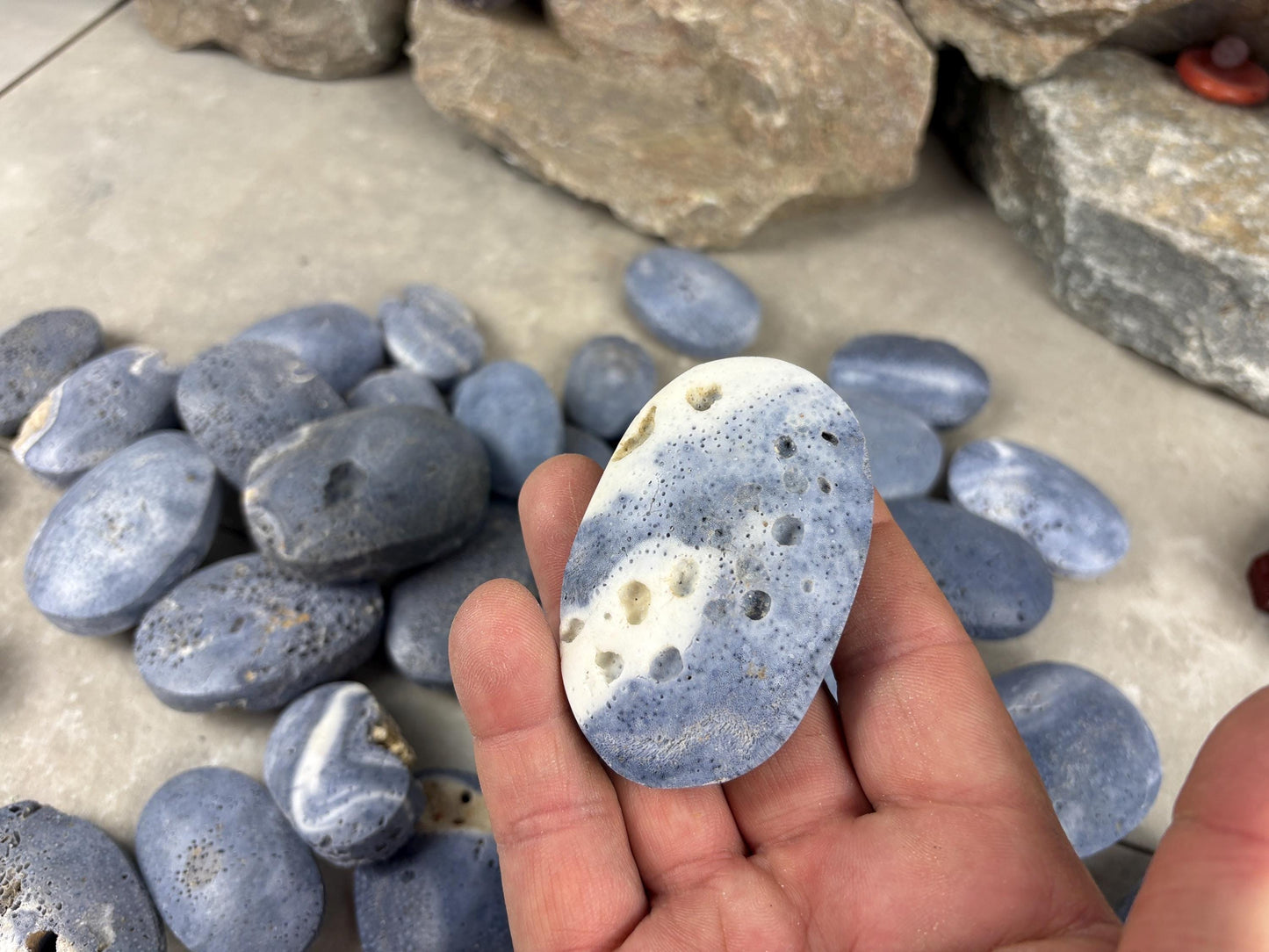 Japan Blue Coral Palm Stone Crystal Anxiety Relief Meditation Stone Xmas Gift Home Decor Worry Pocket Stress Anxiety Birthday Stress Relief