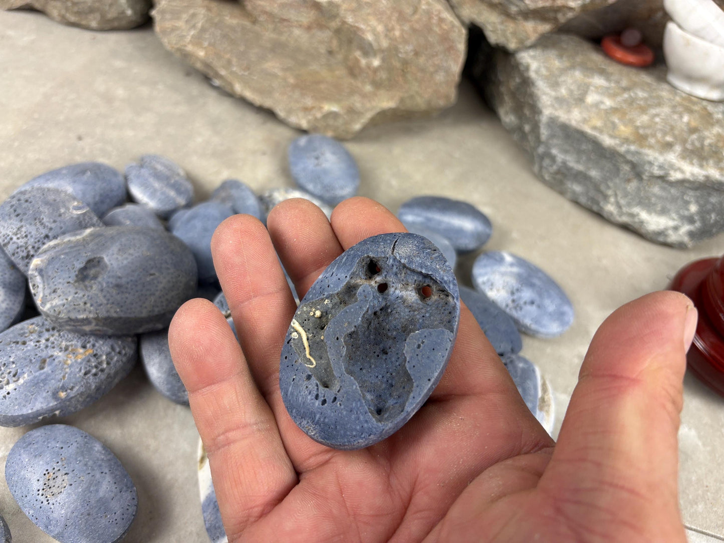 Japan Blue Coral Palm Stone Crystal Anxiety Relief Meditation Stone Xmas Gift Home Decor Worry Pocket Stress Anxiety Birthday Stress Relief