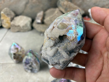 Angel Aura Druzy Quartz Carved Crystal Statue Paperweight Birthday Gift Meditation Home Desk Decor