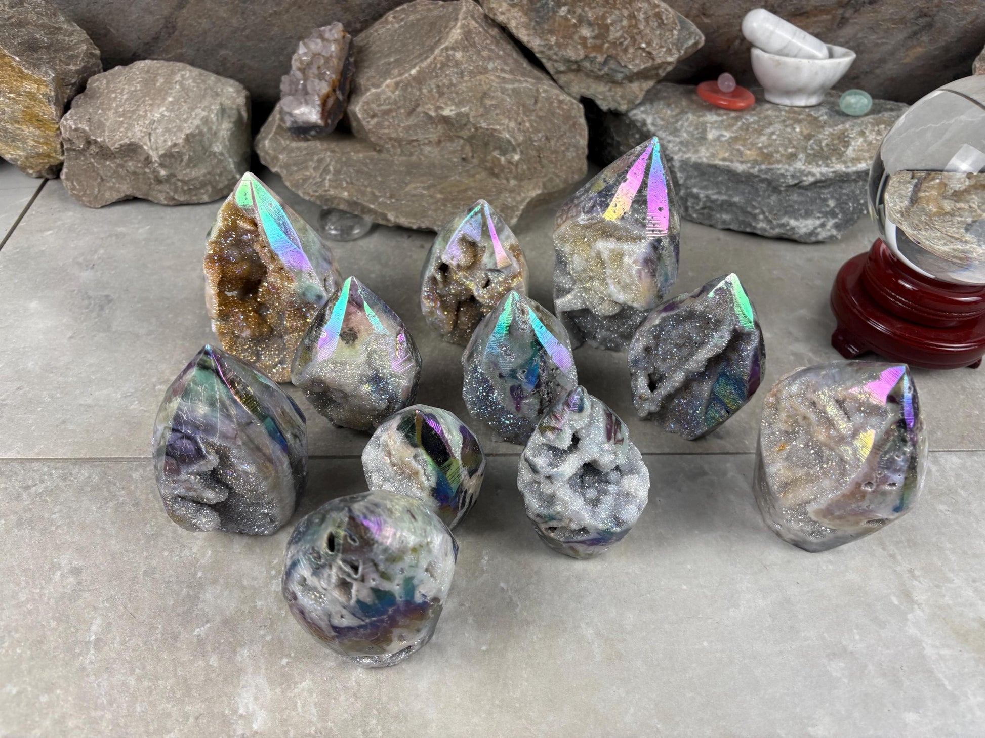 Angel Aura Druzy Quartz Carved Crystal Statue Paperweight Birthday Gift Meditation Home Desk Decor