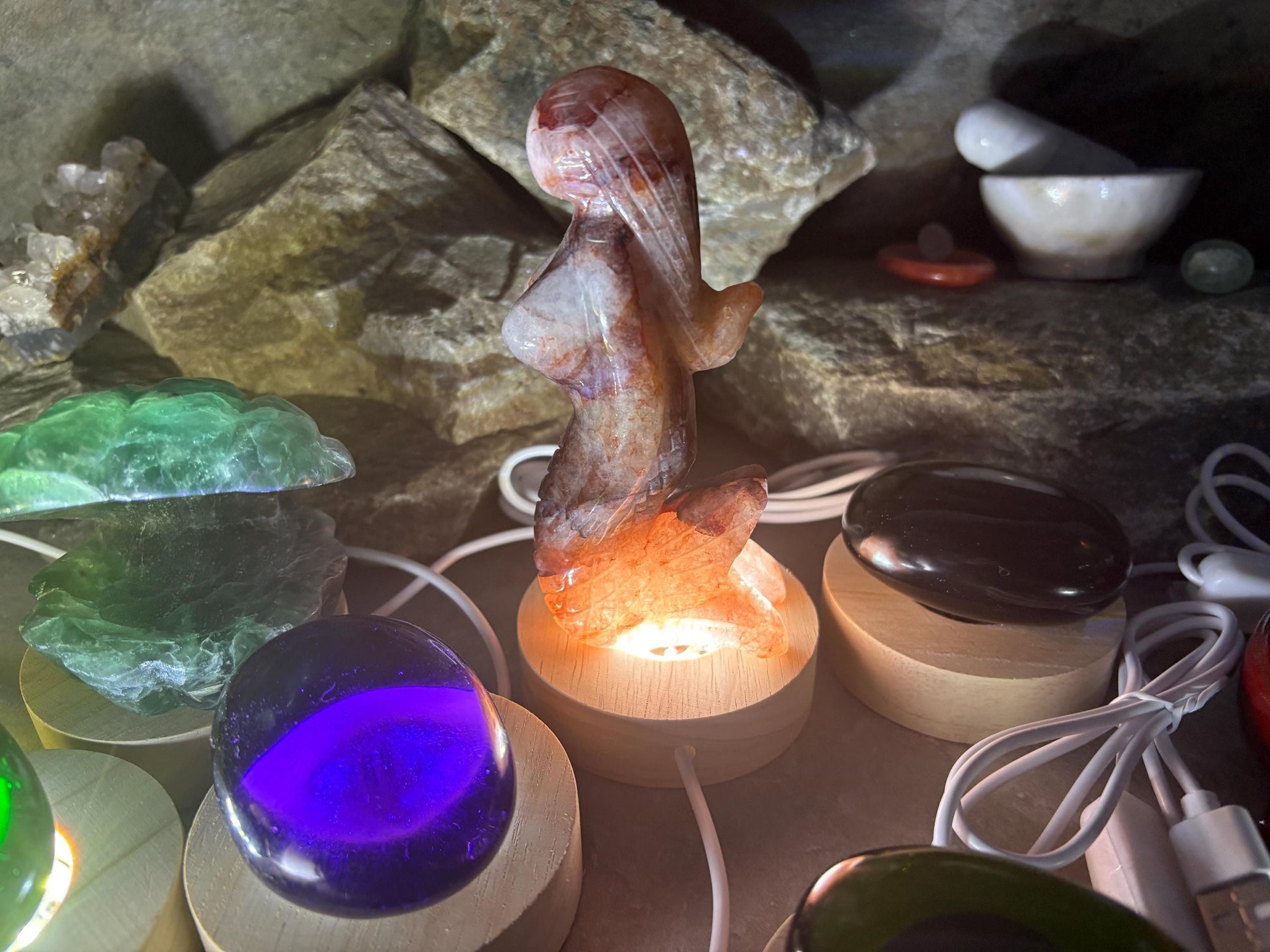 Smelting Quartz with LED Nightlight Quartz Palm Stone Smelting Rose Natural Polished Home Decor Anxiety Worry Calm Meditation Christmas Gif