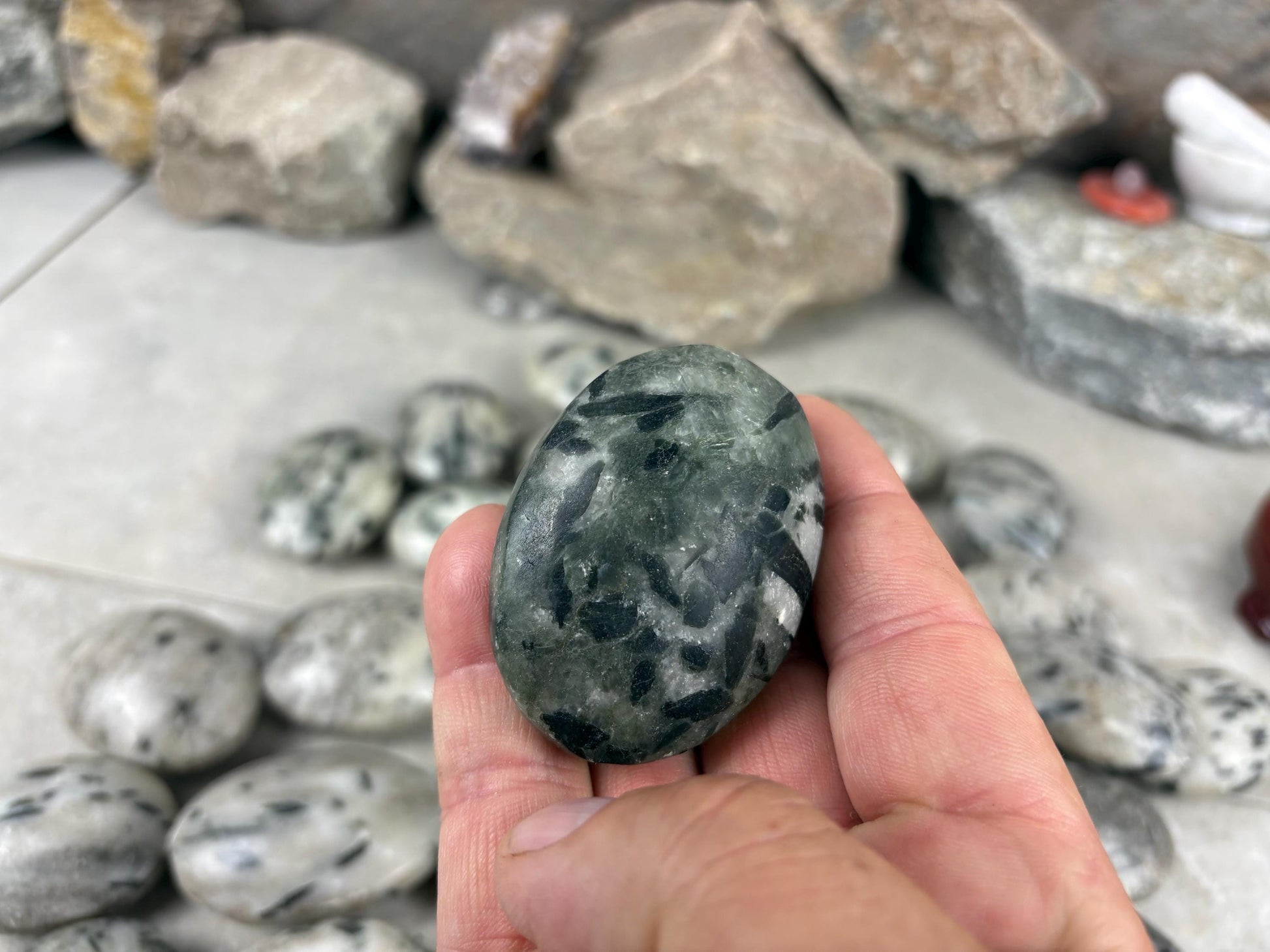 Green Tourmaline Palm Stone Natural Crystal Polished Worry Stone Home Decor Anxiety Pocket Distraction Meditation Gift Birthday Christmas