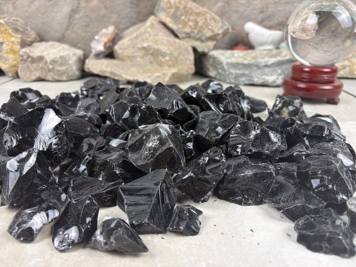 Valley of Mexico Raw Black Obsidian Natural Untreated Crystal Arts Crafts Home Decor Meditation Anxiety Stress Gift Christmas Birthday