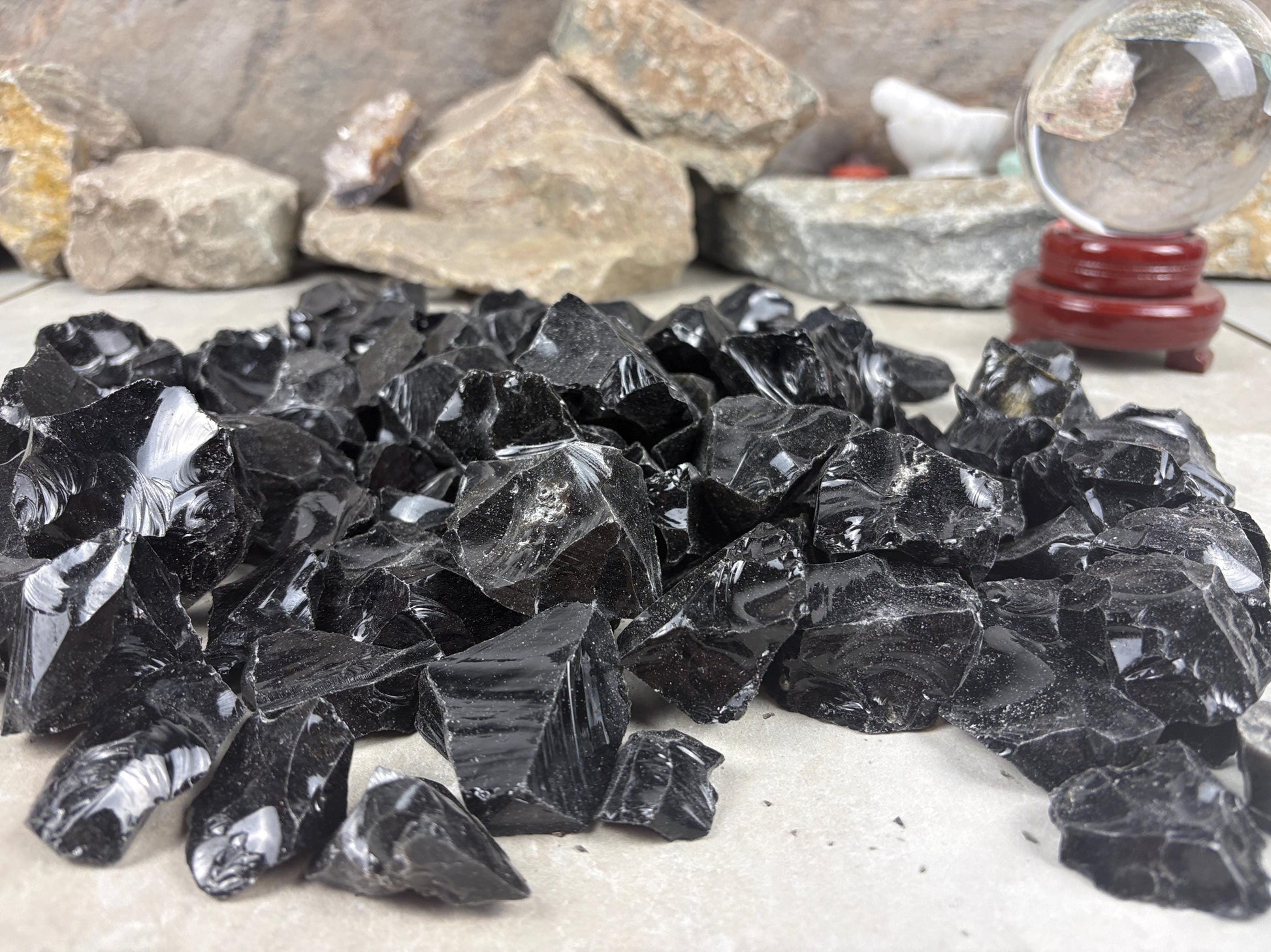 Valley of Mexico Raw Black Obsidian Natural Untreated Crystal Arts Crafts Home Decor Meditation Anxiety Stress Gift Christmas Birthday