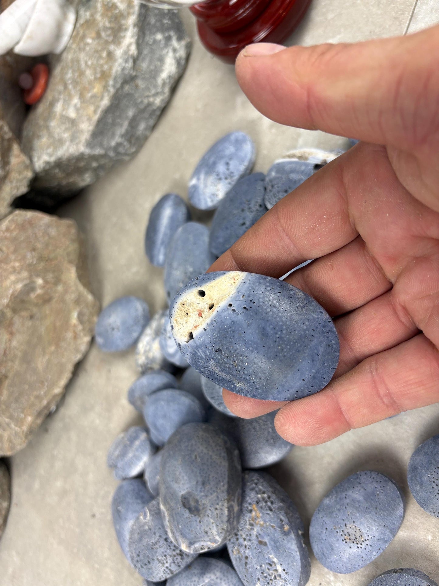 Japan Blue Coral Palm Stone Crystal Anxiety Relief Meditation Stone Xmas Gift Home Decor Worry Pocket Stress Anxiety Birthday Stress Relief