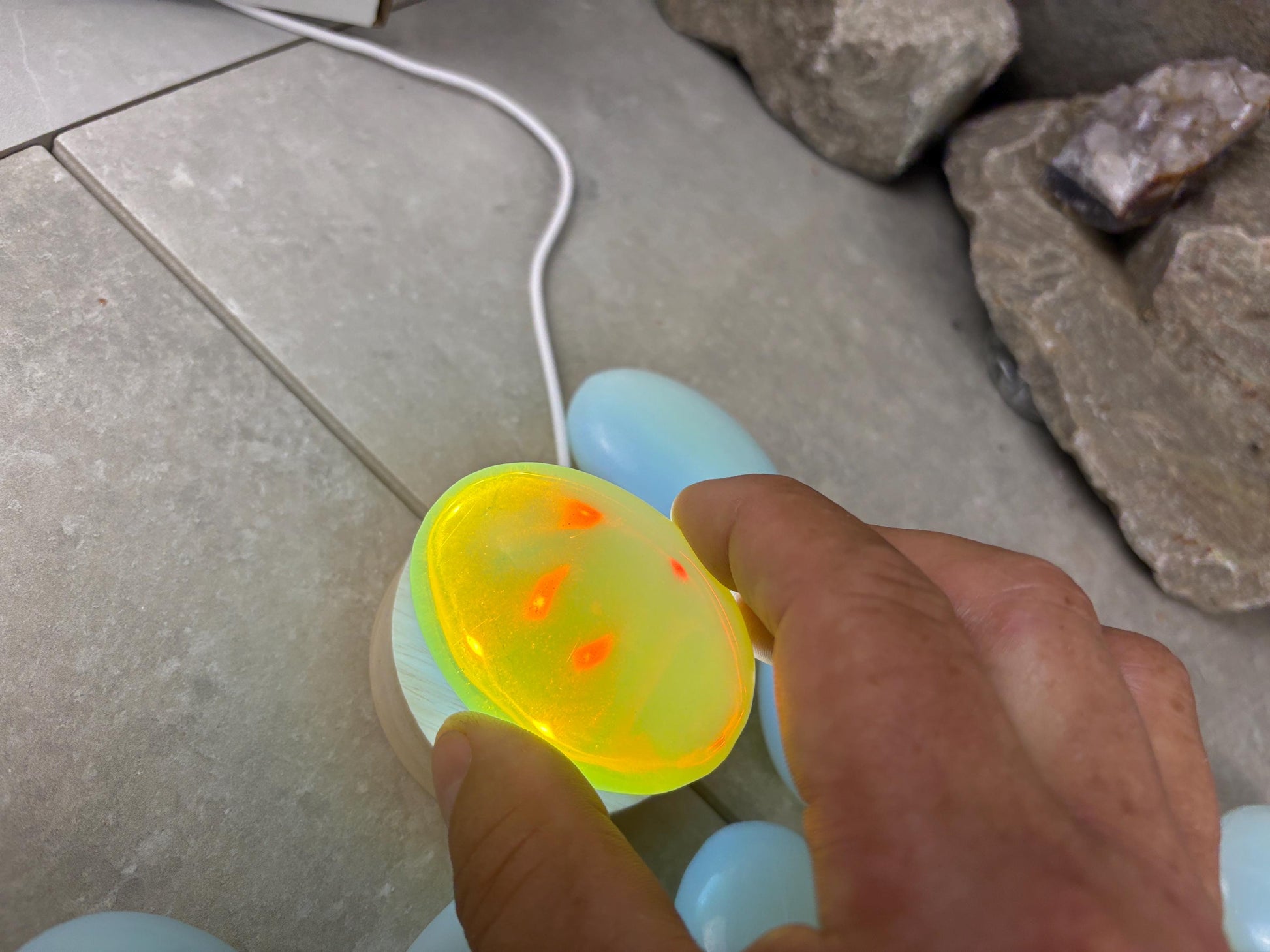 Angel Glass Opalite Palm Stone: Polished Crystal for Anxiety Relief Home Decor Worry Pocket Stress Anxiety Palm Birthday Christmas Gift