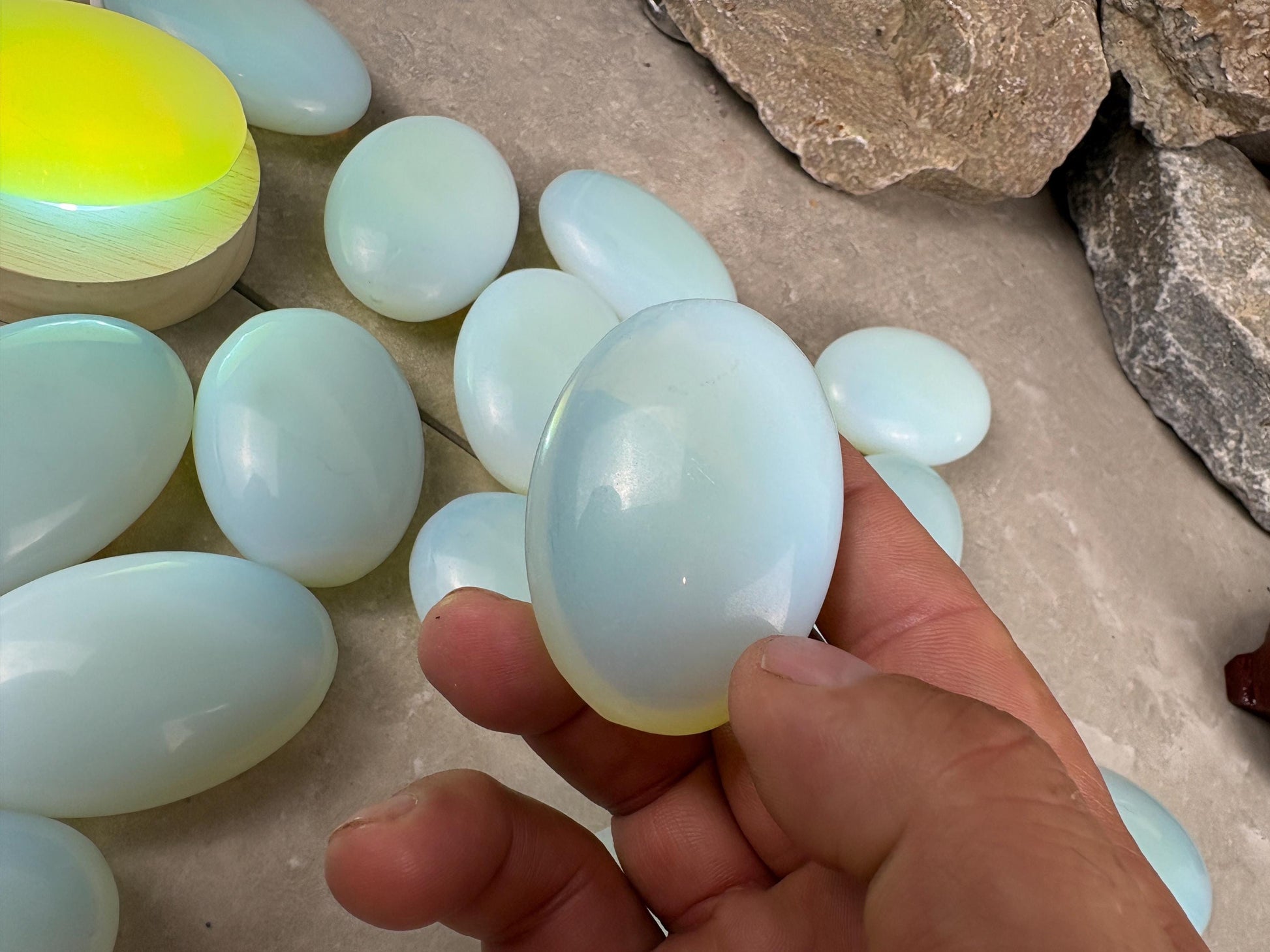 Angel Glass Opalite Palm Stone: Polished Crystal for Anxiety Relief Home Decor Worry Pocket Stress Anxiety Palm Birthday Christmas Gift