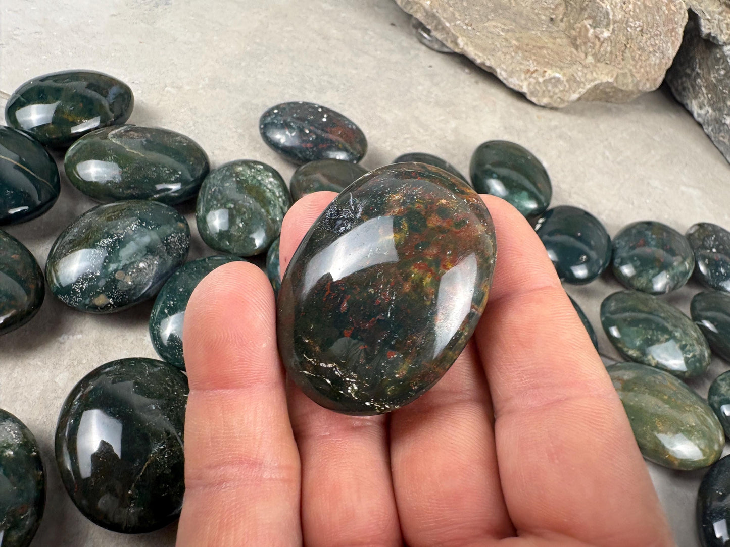 Kathiawar Peninsula India Bloodstone Polished Carved Crystal for Anxiety Relief Palm Stones Pocket Stress Relief Distraction Birthday Gift