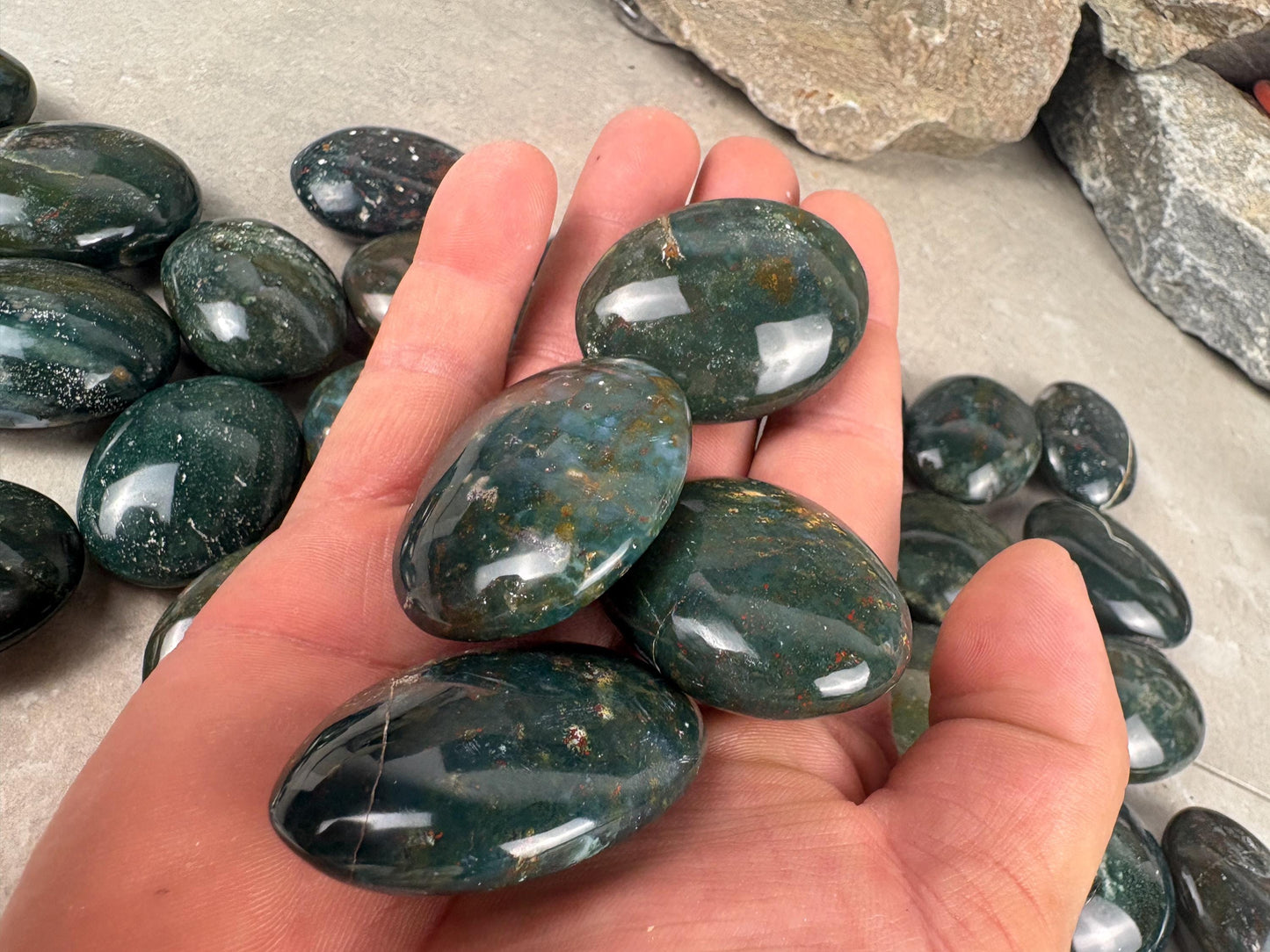Kathiawar Peninsula India Bloodstone Polished Carved Crystal for Anxiety Relief Palm Stones Pocket Stress Relief Distraction Birthday Gift