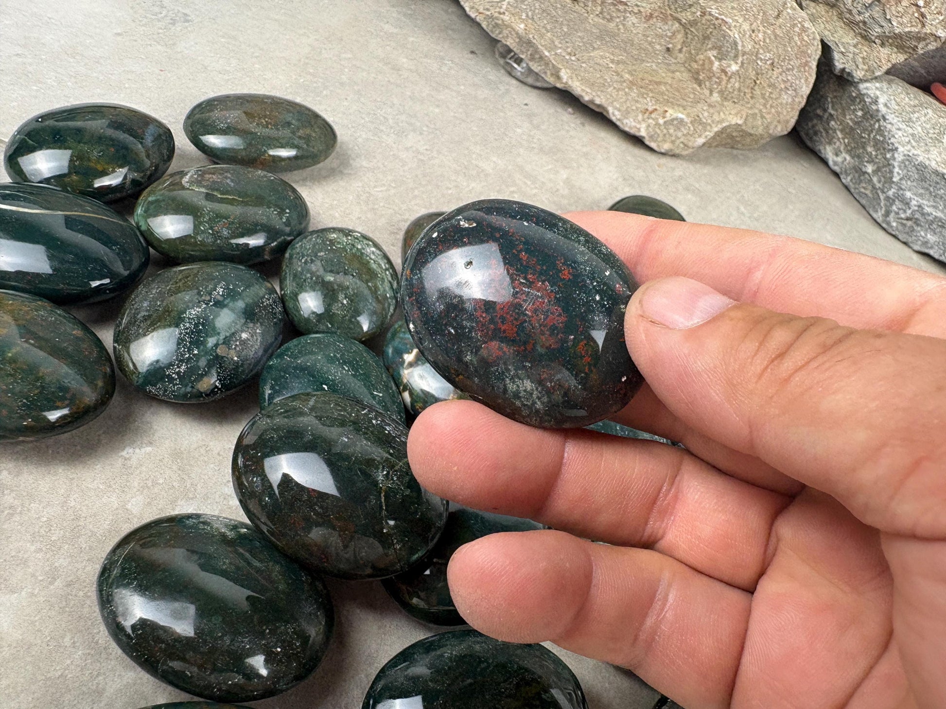Kathiawar Peninsula India Bloodstone Polished Carved Crystal for Anxiety Relief Palm Stones Pocket Stress Relief Distraction Birthday Gift