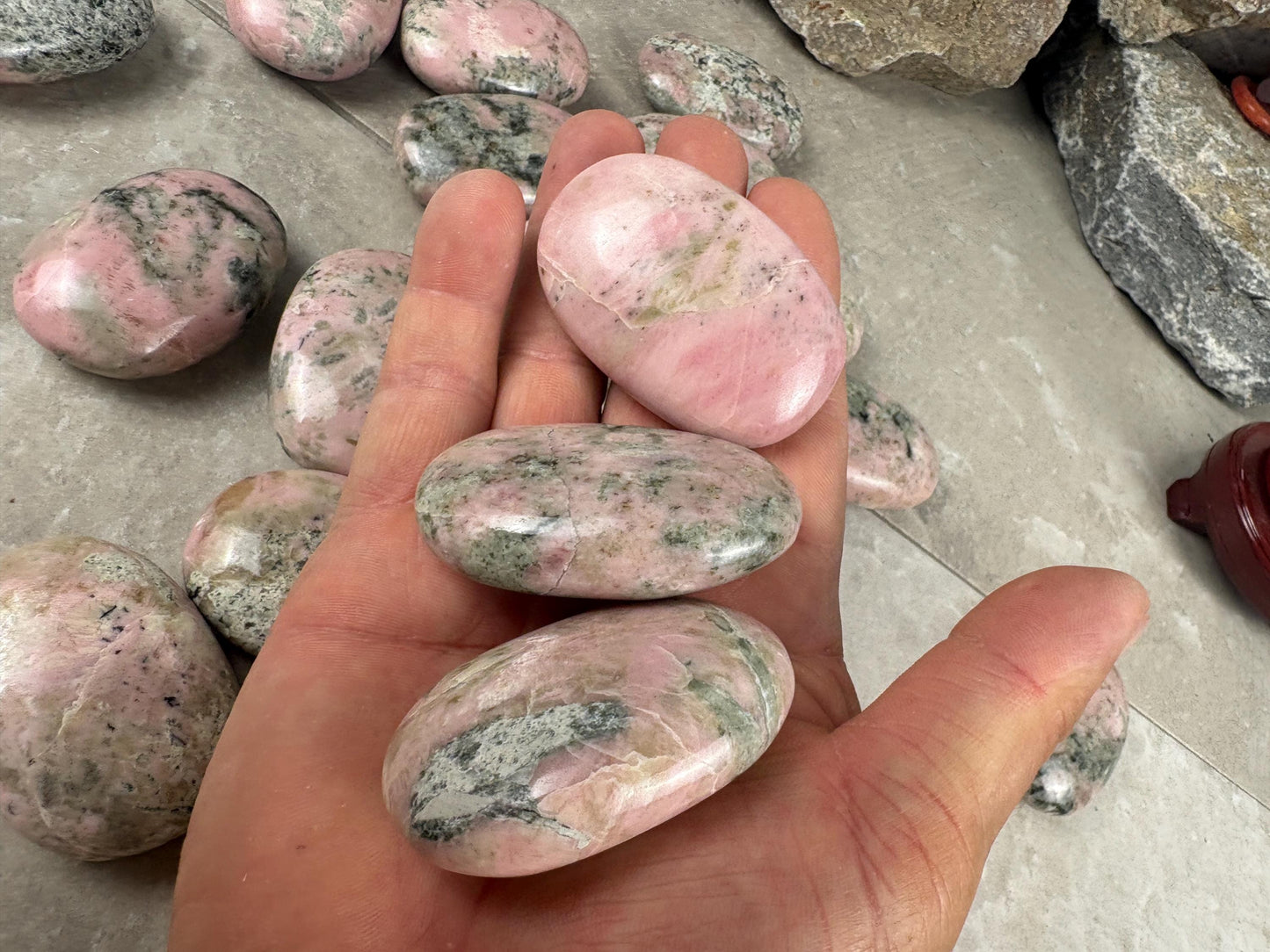 Rhodochrosite Palm Stone: Polished Calming Crystal for Stress Relief Home Decor Worry Pocket Stress Anxiety Palm Stone