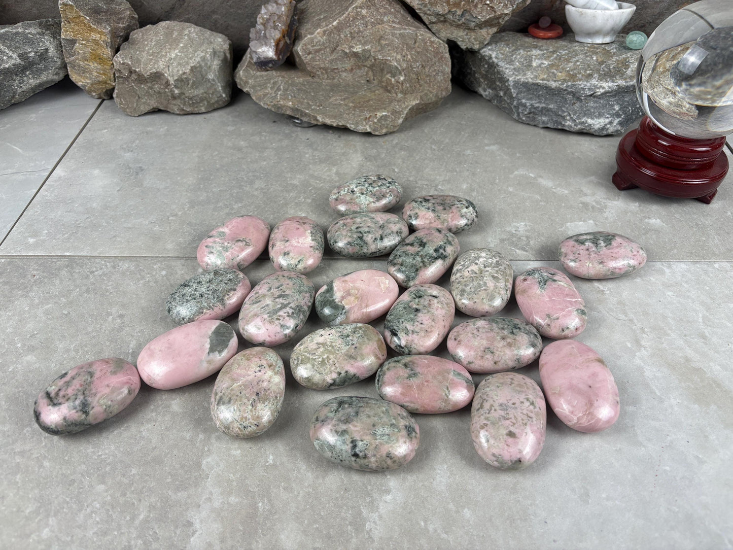 Rhodochrosite Palm Stone: Polished Calming Crystal for Stress Relief Home Decor Worry Pocket Stress Anxiety Palm Stone
