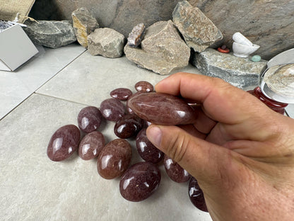 Arkansas Strawberry Quartz Palm Carving Polished Healing Stones Home Decor Arts Crafts Pocket Anxiety Stress Distraction Gift