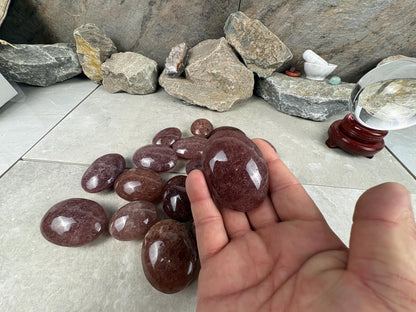 Arkansas Strawberry Quartz Palm Carving Polished Healing Stones Home Decor Arts Crafts Pocket Anxiety Stress Distraction Gift