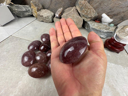 Arkansas Strawberry Quartz Palm Carving Polished Healing Stones Home Decor Arts Crafts Pocket Anxiety Stress Distraction Gift