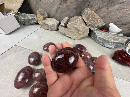 Arkansas Strawberry Quartz Palm Carving Polished Healing Stones Home Decor Arts Crafts Pocket Anxiety Stress Distraction Gift