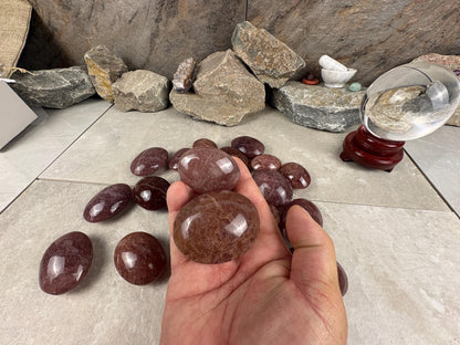 Arkansas Strawberry Quartz Palm Carving Polished Healing Stones Home Decor Arts Crafts Pocket Anxiety Stress Distraction Gift