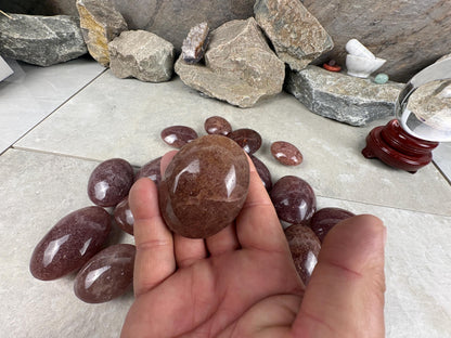 Arkansas Strawberry Quartz Palm Carving Polished Healing Stones Home Decor Arts Crafts Pocket Anxiety Stress Distraction Gift